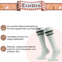 Nahaufnahme einer traditionellen bayerischen Socke in Naturgrün, die die Strickstruktur aus Baumwollmischung und die verstärkte Struktur zeigt.