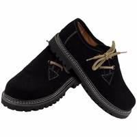 Pair of Traditional Haferl Leather Shoes for Boys & Girls - Genuine Cowhide, German Wear, Rubber Sole, Suede Leather, Black Color, Durable & Comfortable Footwear
