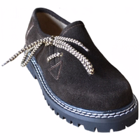 Handmade Bavarian Traditional Haferl Shoes for Children - Dark Brown, Finest Genuine Leather with Rubber Sole, Beautiful Leather Shoes for Comfort and Style.