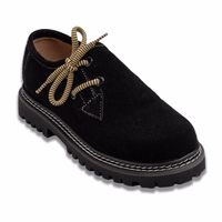 Front View of Bavarian Traditional Haferl Leather Shoes - Black Carnival Style, Handmade 100% Suede Leather, Rubber Sole, Side Laced, Durable & Comfortable Footwear