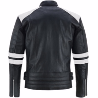 Herren-Motorradjacke in schwarz/grau Farbe Rückansicht Design, Diese Jacke ist am Ende des Reißverschlusses mit Knöpfen geschlossen, es ist mit Armen, Schulter, Ellbogen, & Rücken-Protektoren ausgestattet.
