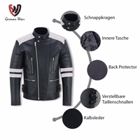 Die Herren-Motorradjacke präsentiert ein Design mit Innenansicht. Verfügt über leicht asymmetrische Reibschluss und ist mit Protektoren für Arme, Schultern, Ellbogen, Rücken gesichert.