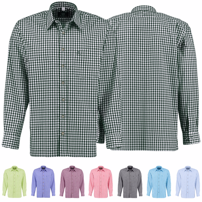 Men Red Traditional Lederhosen Shirt Front and Back View of Men's Red Checkered Trachten Shirt in Traditional Bavarian Style with Classic Collar Made from Soft Cotton Ideal for Casual and Festive Wear Perfect Match with Lederhosen Buy Online Today