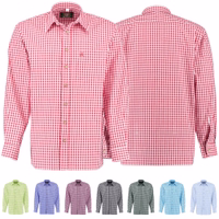 Front and Back View of Men's Red Checkered Trachten Shirt in Traditional Bavarian Style with Classic Collar Made from Soft Cotton Ideal for Casual and Festive Wear Perfect Match with Lederhosen Buy Online Today
