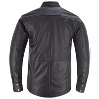 Back view of Men’s Motorcycle Lamb Nappa Black Leather Shirt made from premium sheepskin with smooth lining for comfort blending casual elegance with biker appeal shop online today