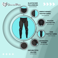 Produktmerkmale: Schwarze Motorrad-Schutzhose mit Knie-, Oberschenkel- und Hüftschutz, elastischem Bund und atmungsaktivem Mesh-Material – entwickelt für mehr Sicherheit, Komfort und Bewegungsfreiheit. Jetzt kaufen!