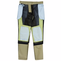 Interior view of a khaki motorcycle pant featuring durable construction with 60% aramid fabric. Includes a belt loop for secure fit and a zipper for added functionality.