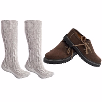 The Dark Brown Bavarian Traditional Shoes with Socks Handmade Suede Brogues Set with 40cm Short Socks Hand Stitched Plait Pattern Round Toe Cap Comfortable Oktoberfest Shoes German Wear Buy Online Now