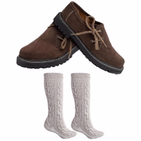 The Dark Brown Bavarian Traditional Shoes with Socks Handmade Suede Brogues Set Original Hand Stitched Lederhosen Shoes with Shoelace Closure and 40cm Short Socks Comfortable German Wear Buy Online Now