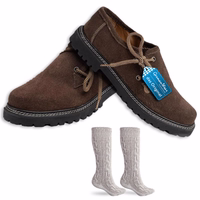 Pair of Men’s Bavarian Traditional Shoes with Socks Handmade Suede Brogues Dark Brown Oktoberfest Shoes Set with 40cm Short Socks Authentic German Wear for Festival Party and Casual Outfits