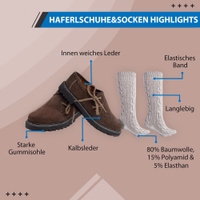 Features Show Dark Brown Bavarian Traditional Shoes with Socks Handmade Suede Brogues Set Original Hand Stitched Lederhosen Shoes with Shoelace Closure and 40cm Short Socks Comfortable German Wear Buy Online Now