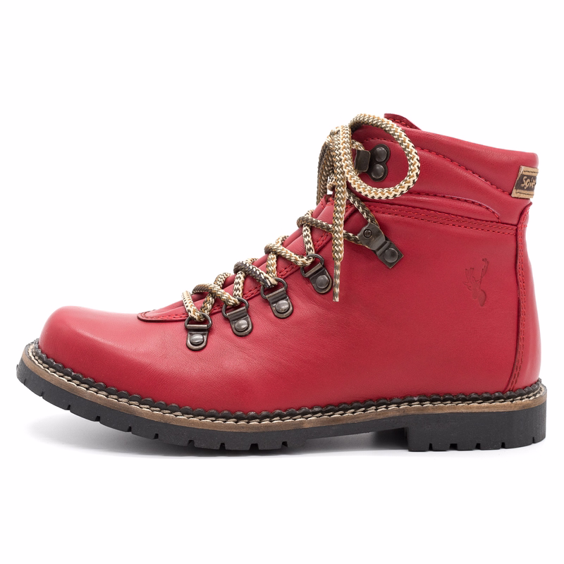 Damen Traditionelle Lederstiefel Seitenansicht Damen Trachtenstiefel Tanja 298, besticktes Ziegenleder, Schnürung, Dirndl-Schuhe mit Hirsch-Motiv und atmungsaktivem Lederfußbett. Stilvolle Oktoberfest-Schuhe, Tradition elegant feiern. Jetzt kaufen.