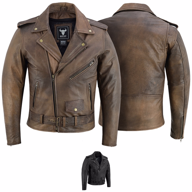 BULLDT Motorradjacke Rockerjacke Chopper Lederjacke Brando Jacke Retro vintag