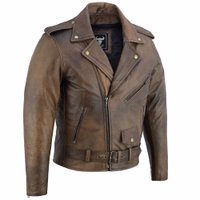 Herren Brando Motorrad-Lederjacke BULLDT Brando Herren Vintage Lederjacke in antikbraun, Chopper-Style, 100% Kalbsleder, mit abnehmbarem Innenfutter und Reißverschluss an den Ärmeln – Vorderansicht. Premium Bikerjacke. Schneller Versand. Jetzt kaufen.