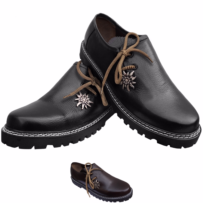 Bavarian Traditional Black Haferl Leather Shoes for Men Pair of Black Traditional Haferl Shoes for Men Handmade from Genuine Cowhide Leather Side Laced Classic Smooth Leather Design Ideal for Oktoberfest Order Authentic Bavarian Trachten Shoes Online Get
