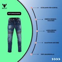 The BULLDT Men’s Motorcycle Blue Jean made with premium denim, ergonomic fit, protective knee and hip inserts, and breathable fabric offering both protection and comfort buy online
