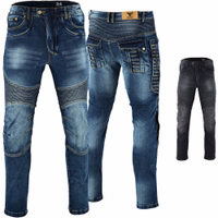 Front and back view of BULLDT Men’s Motorcycle Blue Jean designed with breathable denim, hip and knee protectors, and everyday riding comfort for long trips or casual use buy online now