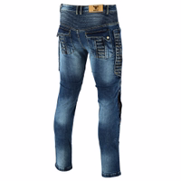 Back view of BULLDT Men’s Motorcycle Blue Jean with reinforced seat, protective inserts, and back pockets combining casual style with safety and long lasting durability for riders get now