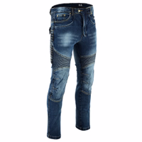 Side view of BULLDT Men’s Motorcycle Blue Jean built with stretch panels, breathable cotton, and protector inserts offering flexibility, style, and everyday riding protection get now