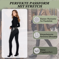 Vorderansicht Damen-Lederhose – Schwarze Lederleggings mit Elasthan, weiche und bequeme Premium-Lederhose mit elastischem Material für eine stylische Passform