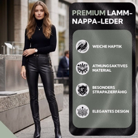 Rückansicht Premium Damen-Lederhose Schwarz – Echte Lederleggings aus 60 % Lamm-Nappaleder, 35 % Polyester, 5 % Elasthan, bequeme Passform, luxuriöse deutsche Lederbekleidung für Frauen