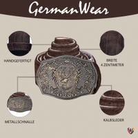 German Wear Herren Trachtengürtel Echtleder | 4cm Breite Mit Trachtenschnalle | Für Lederhose & Jeans