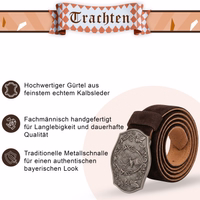Herren-Traditionsledergürtel in Dunkelbraun mit Metallschnalle, 4 cm Breite, ohne Stickerei.