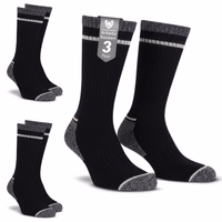 3 pairs of black work socks in packaging, text “Work Socks – 3 Pairs” visible