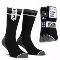 3 pairs of black work socks in packaging, text “Work Socks – 3 Pairs” visible