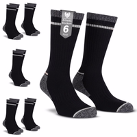 6er-Pack weiße Arbeitssocken Weiche Komfortsocken 6 Paar schwarze Arbeitssocken in Verpackung, Text 'Arbeits Socken – 6 Paar' sichtbar