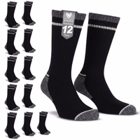 12 pairs of black work socks in packaging, text “Work Socks – 12 Pairs” visible