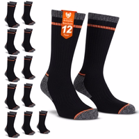 12 Paar schwarze Arbeitssocken in Verpackung, Text 'Arbeits Socken – 12 Paar' sichtbar