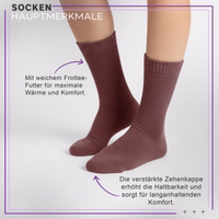 6er-Pack Frottee-Baumwollsocken in Braun– ideal für bestimmte Aktivitäten oder kälteres Wetter. Frottee-Kuschelsocke flach liegend, Zehen- und Fersenbereich sichtbar, strukturierte Oberfläche