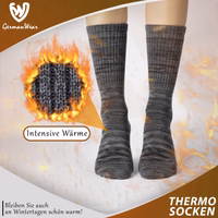 Thermo-Wintersocken im 3er-Pack, atmungsaktiv, bequem, strapazierfähig, grau Verpackung von Thermosocken mit deutschem Text 'Intensive Wärme' sichtbar