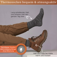 Thermo-Wintersocken im 6er-Pack, atmungsaktiv, bequem, strapazierfähig, grau Thermosocke flach liegend, Zehen- und Fersenbereich sichtbar, deutscher Text vorhanden