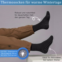 3er-Pack 2.0 TOG isolierte Winter-Thermosocken, Schwarz– für den Outdoor-Einsatz Verpackung von Thermosocken mit deutschem Text zu 2,0 TOG-Wert