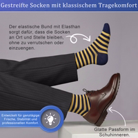  Striped socks with German text, visible elastic cuff, and even striped pattern