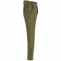 Side view of Traditional Hunting Nubuck Hunting Green Leather Pant constructed with premium nubuck leather boot zipper and long length design providing durability comfort and classic hunting style for outdoors order today