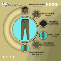 Traditionelle Jagd-Nubuklederhose Vorderansicht der Jagdhose in Dunkelgrün aus robustem Büffelleder mit Gürtelösen, Messerfach und feinem Finish – ideal für Wandern und Jagen in rauem Gelände. Heute bestellen!