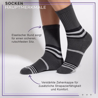 3er-Pack dünne Sportsocken aus Baumwolle in Charcoal– ideal für Laufen Sportsocke flach liegend, Bündchen und Zehenbereich sichtbar, deutscher Text auf Socke sichtbar