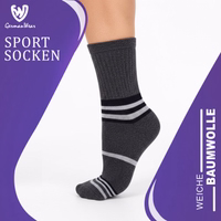 Front flat-lay of soft cotton charcoal men's thin sports socks by German Wear. Designed for running, hiking, and fitness, these breathable ankle-length socks provide durable for All day comfort.