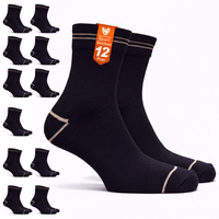 Paaransicht der dünnen Sportsocken, Herren-Sportsocken, schwarz, 12er-Pack atmungsaktive Baumwoll-Sportsocken, mit der Kennzeichnung „Sport Socken 12 Paar“. Entwickelt für Laufen, Fitnessstudio, Training und den aktiven Alltag.