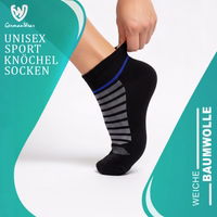 6er-Pack kurze Sport-Knöchelsocken – schwarze kurze Sportsocken für Laufen, Fitnessstudio oder den Alltag Germanwear etikett für unisex sport-knöchelsocken aus baumwollmaterial, markenname deutlich sichtbar