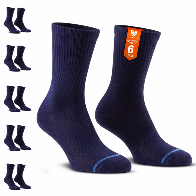 6 Paar schwarze Diabetikersocken, weiche Komfortsocken 6 Paar Diabetikersocken in einer Verpackung, Text 'Diabetiker Socken – 6 Paar' sichtbar