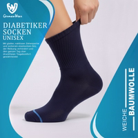 Close-up of a diabetic sock, sock lying flat, German text visible on the socks