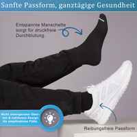 Packaging with diabetic socks, several socks stacked, German text visible