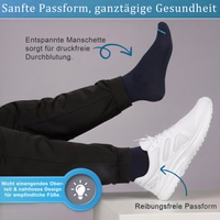 Packaging with diabetic socks, several socks stacked, German text visible