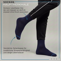 Diabetic sock lying flat, toe area visible, German text visible on the socks