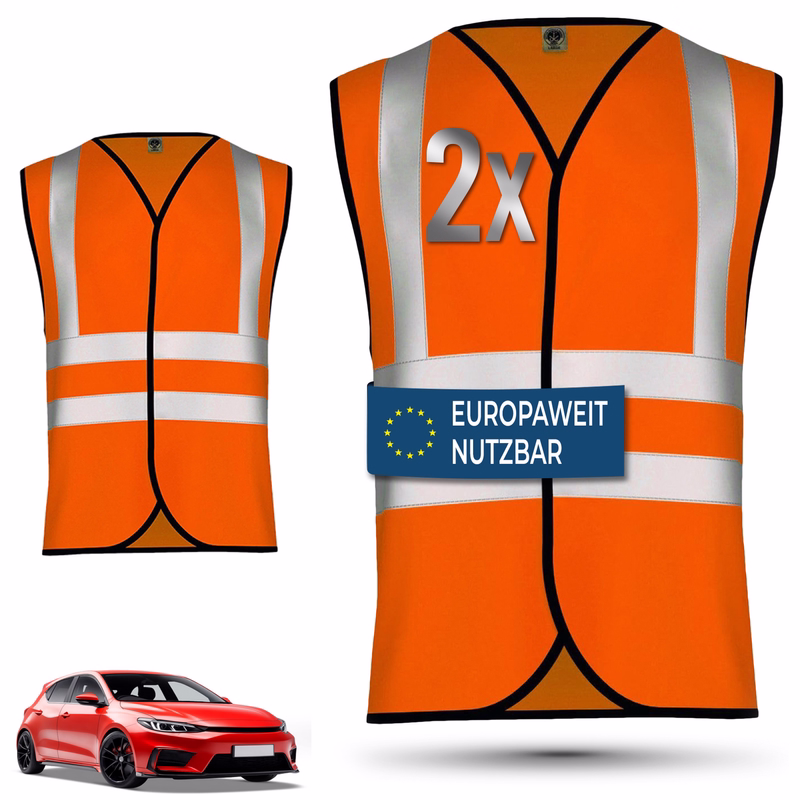 OMKA Sicherheitsweste, 2er-Pack Neongelbe Sicherheitswesten im 2er-Set mit Hinweis auf europaweit nutzbar