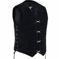 Seitenansicht der weißen Motorrad Wildlederweste Entfessele deinen Biker Geist mit der klassischen schwarzen Wildleder Bikerweste von BULLDT Echtes Wildleder verstellbare Seitenschnüre und mehrere Taschen garantieren Komfort und Funktionalität auf der Stra